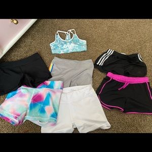 Kids size large cheer shorts and  sports bra